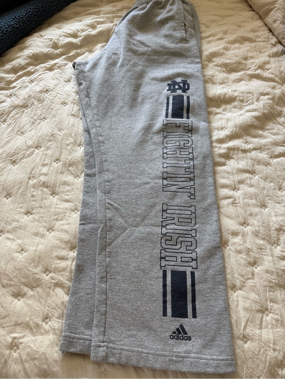 Adidas Notre Dame Fighting Irish Wide Leg Fleece Sweatpants Gray